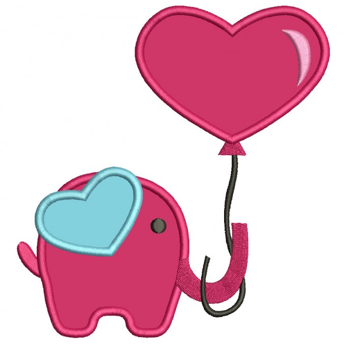 Elephant With Balloon Heart Applique Machine Embroidery Design ...