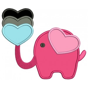 Elephant With Three Hearts Applique Machine Embroidery Design Digitized Pattern
