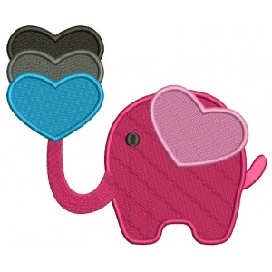 Elephant With Three Hearts Filled Machine Embroidery Design Digitized Pattern