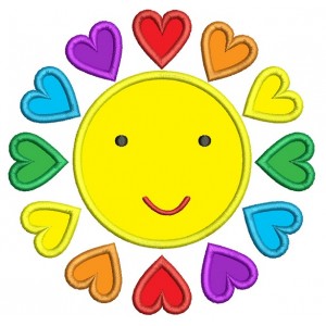 Sun With Hearts Applique Machine Embroidery Design Digitized Pattern 