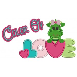 Color Of Love Dinosaur Girl Holding Big Heart Applique Machine Embroidery Design Digitized Pattern