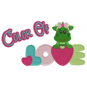Color Of Love Dinosaur Girl Holding Big Heart Filled Machine Embroidery Design Digitized Pattern
