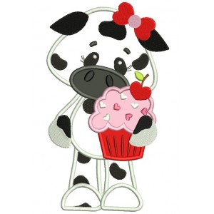 Cute Cow With Ice Cream Applique Machine Embroidery Design Digitized Pattern