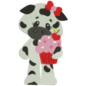 Cute Cow With Ice Cream Filled Machine Embroidery Design Digitized Pattern