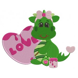 Cute Dinosaur With a Big Heart Filled Machine Embroidery Design Digitized Pattern