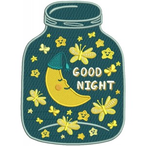 Good Night Mason Jar Filled Machine Embroidery Design Digitized Pattern