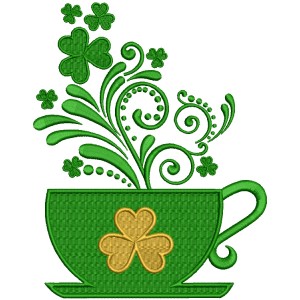 St. Patrick's Cup With Shamrock Filled Machine Embroidery Design Digitized Pattern