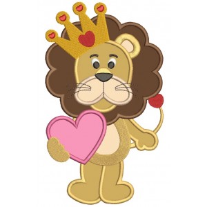 Cute Lion With a Big Heart Applique Machine Embroidery Design Digitized Pattern