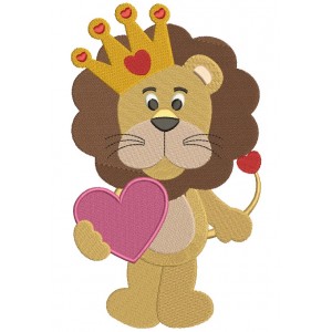 Cute Lion With a Big Heart Filled Machine Embroidery Design Digitized Pattern