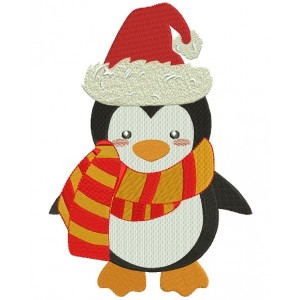 Cute Penguin Wearing Santa Hat Christmas Filled Machine Embroidery Design Digitized Pattern