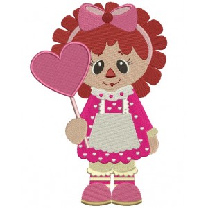Rag Doll Holding Big Heart Filled Machine Embroidery Design Digitized Pattern