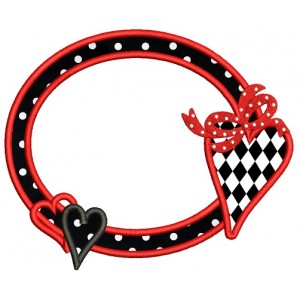 Round Frame With a Big Heart Applique Machine Embroidery Design Digitized Pattern