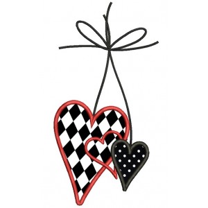 Three Hearts On a String Applique Machine Embroidery Design Digitized Pattern