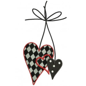 Three Hearts On a String Filled Machine Embroidery Design Digitized Pattern