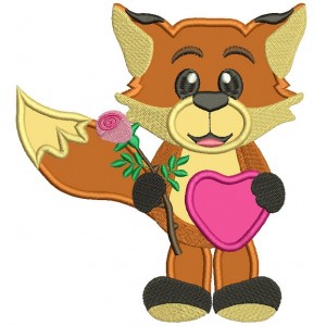 Cute Fox With a Flower And Big Heart Applique Machine Embroidery Design Digitized Pattern