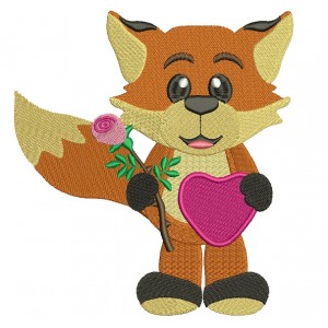 Cute Fox With a Flower And Big Heart Filled Machine Embroidery Design Digitized Pattern