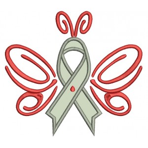 Butterfly Cure Diabetes Ribbon Applique Machine Embroidery Design Digitized Pattern