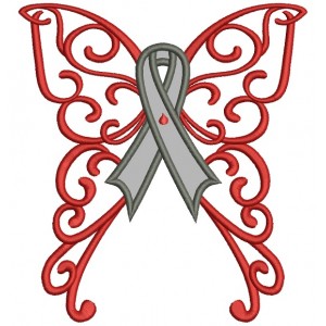 Butterfly Wings Cure Diabetes Ribbon Applique Machine Embroidery Design Digitized Pattern