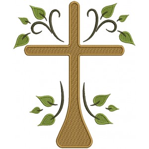 Cross With Leaves Religious Filled Machine Embroidery Design Digitized Pattern