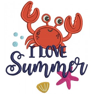 Love Summer Little Cute Crab Applique Machine Embroidery Design Digitized Pattern