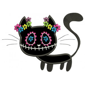Black Cat Day of the Dead Dia de los Muertos Applique Machine Embroidery Design Digitized Pattern