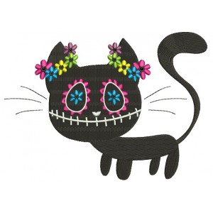 Black Cat Day of the Dead Dia de los Muertos Filled Machine Embroidery Design Digitized Pattern