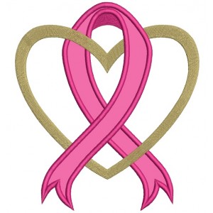 Breast Cancer Awareness Ribbon With Heart Applique Machine Embroidery Design Digitized Pattern