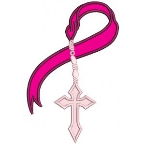 Ribbon With Cross Breast Cancer Awareness Applique Machine Embroidery Design Digitized Pattern