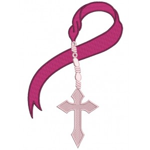 Ribbon With Cross Breast Cancer Awareness Filled Machine Embroidery Design Digitized Pattern