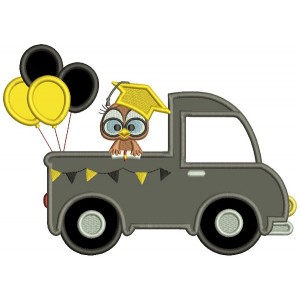 Cute Little Owl Graduate With Balloons Applique Machine Embroidery Design Digitized Pattern