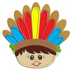 Little Boy Indian Head Applique Machine Embroidery Design Digitized Pattern