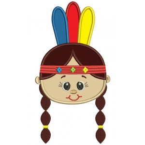 Little Girl Indian Head Applique Machine Embroidery Design Digitized Pattern