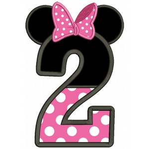Number 2 Birthday Looks Like Minnie Ears Applique Machine Embroidery Design Digitized Pattern