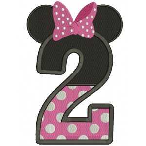 Number 2 Birthday Looks Like Minnie Ears Filled Machine Embroidery Design Digitized Pattern