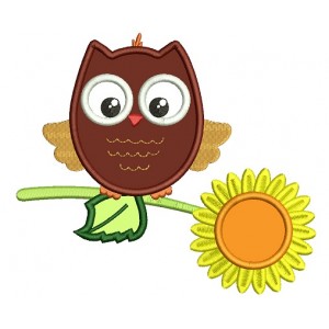 Owl Sitting on Sunflower Applique Machine Embroidery Design Digitized Pattern