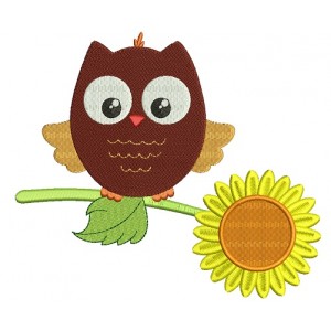 Owl Sitting on Sunflower Filled Machine Embroidery Design Digitized Pattern