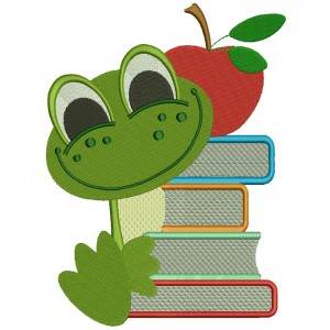 Baby Frog With Books School Filled Machine Embroidery Design Digitized Pattern