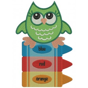 Baby Owl Sitting on Markers School Filled Machine Embroidery Design Digitized Pattern