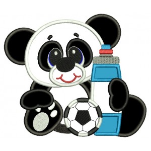 Baby Panda With Soccer Ball Applique Machine Embroidery Design Digitized Pattern