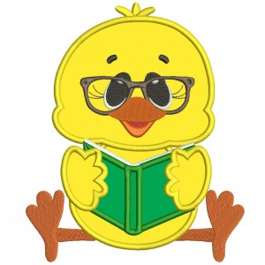 Cute Chick Reading a Book School Applique Machine Embroidery Design Digitized Pattern