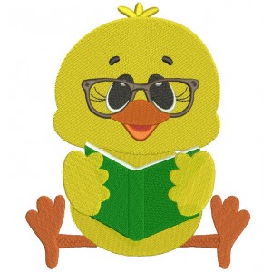 Cute Chick Reading a Book School Filled Machine Embroidery Design Digitized Pattern