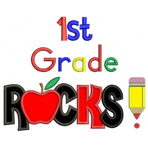 First Grade Rocks School Applique Machine Embroidery Design Digitized Pattern