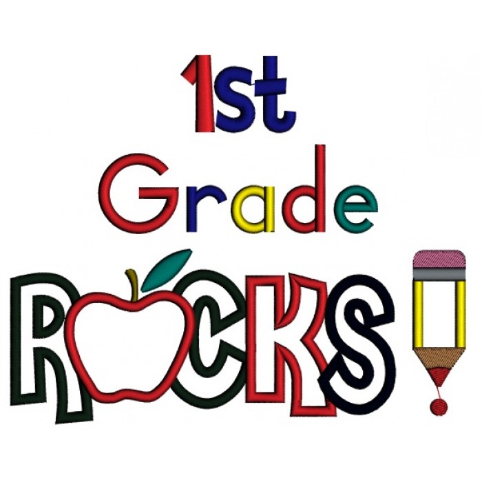 First Grade Rocks School Applique Machine Embroidery Design Digitized ...
