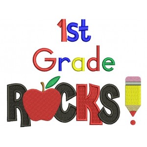 First Grade Rocks School Filled Machine Embroidery Design Digitized Pattern