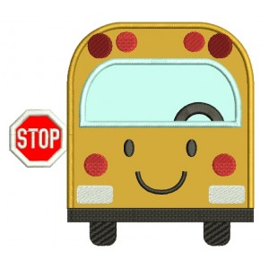 Smiling School Bus Applique Machine Embroidery Design Digitized Pattern