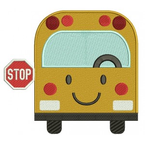 Smiling School Bus Filled Machine Embroidery Design Digitized Pattern