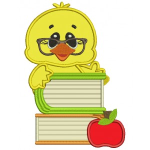 Baby Student Chick With Books School Applique Machine Embroidery Digitized Design Pattern
