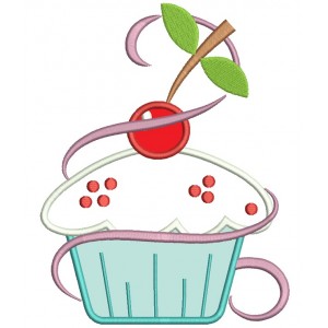 Cupcake With Cherry On Top Applique Machine Embroidery Digitized Design Pattern