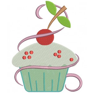 Cupcake With Cherry On Top Filled Machine Embroidery Digitized Design Pattern