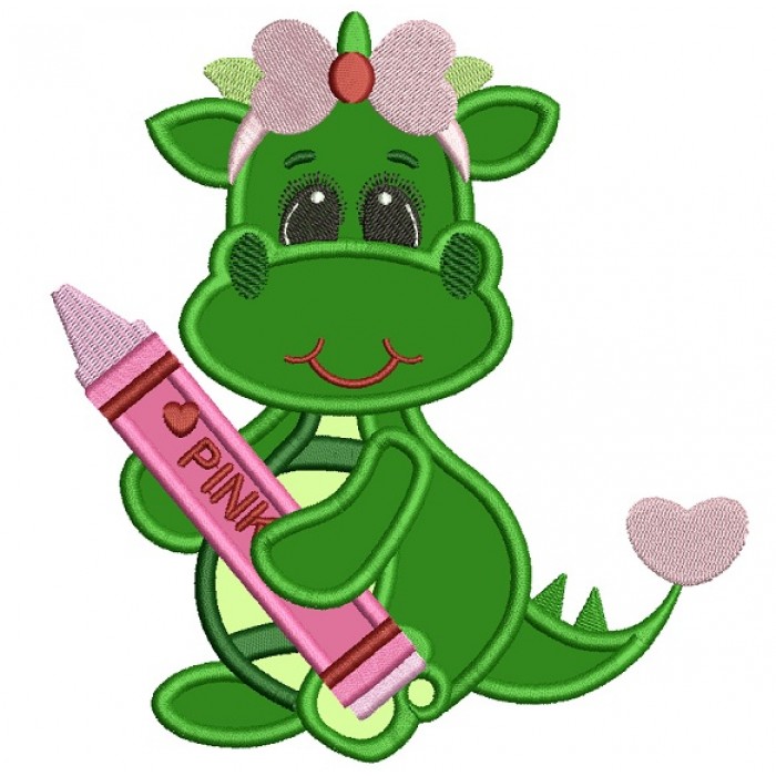 Cute Girl Dino Applique Machine Embroidery Digitized Design Pattern